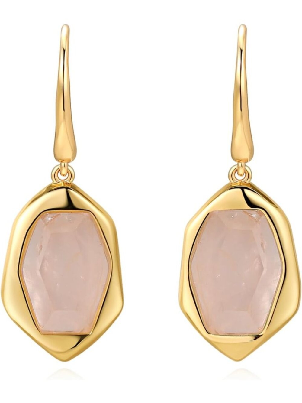 Dainty Gold Plated Healing Crystal Dangle Earrings - White Pearl, Rose Quartz
